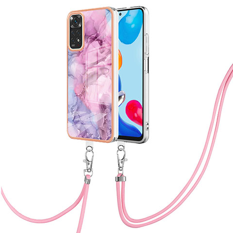 Funda Silicona Gel Goma Patron de Moda Carcasa con Acollador Cordon Lanyard YB1 para Xiaomi Redmi Note 11 4G (2022) Purpura Claro