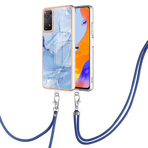 Funda Silicona Gel Goma Patron de Moda Carcasa con Acollador Cordon Lanyard YB1 para Xiaomi Redmi Note 11 Pro 4G Azul