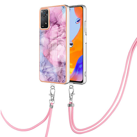 Funda Silicona Gel Goma Patron de Moda Carcasa con Acollador Cordon Lanyard YB1 para Xiaomi Redmi Note 11 Pro 4G Purpura Claro