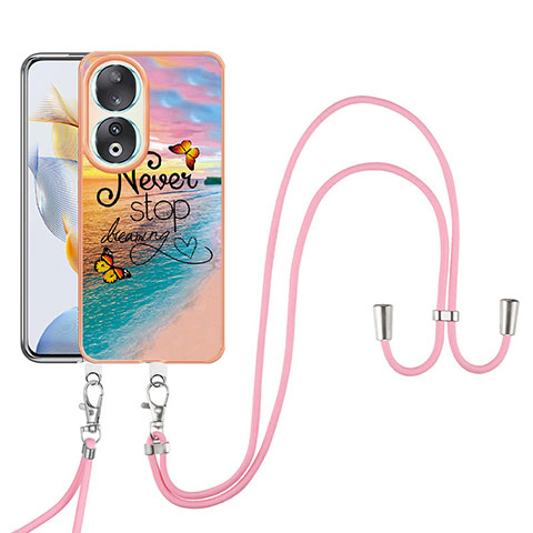 Funda Silicona Gel Goma Patron de Moda Carcasa con Acollador Cordon Lanyard YB3 para Huawei Honor 90 5G Multicolor