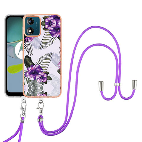 Funda Silicona Gel Goma Patron de Moda Carcasa con Acollador Cordon Lanyard YB3 para Motorola Moto E13 Morado