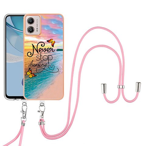 Funda Silicona Gel Goma Patron de Moda Carcasa con Acollador Cordon Lanyard YB3 para Motorola Moto G53 5G Multicolor