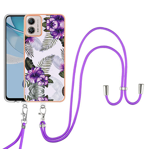 Funda Silicona Gel Goma Patron de Moda Carcasa con Acollador Cordon Lanyard YB3 para Motorola Moto G53j 5G Morado