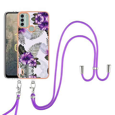 Funda Silicona Gel Goma Patron de Moda Carcasa con Acollador Cordon Lanyard YB3 para Nokia C31 Morado