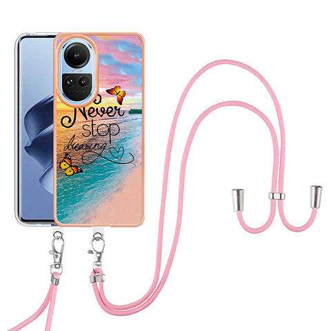 Funda Silicona Gel Goma Patron de Moda Carcasa con Acollador Cordon Lanyard YB3 para Oppo Reno10 Pro 5G Multicolor