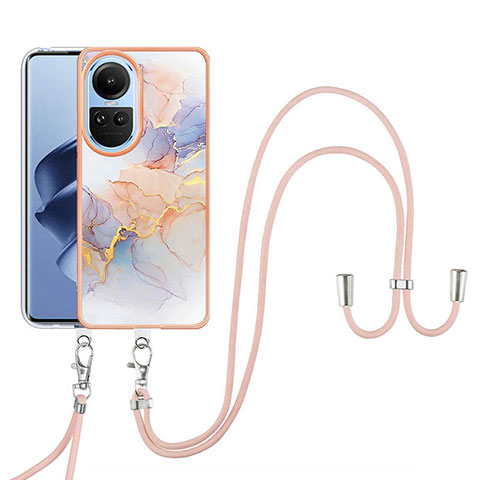 Funda Silicona Gel Goma Patron de Moda Carcasa con Acollador Cordon Lanyard YB3 para Oppo Reno10 Pro 5G Purpura Claro