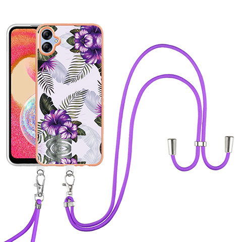 Funda Silicona Gel Goma Patron de Moda Carcasa con Acollador Cordon Lanyard YB3 para Samsung Galaxy A04E Morado