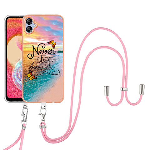 Funda Silicona Gel Goma Patron de Moda Carcasa con Acollador Cordon Lanyard YB3 para Samsung Galaxy A04E Multicolor