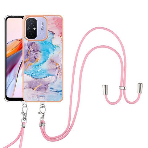 Funda Silicona Gel Goma Patron de Moda Carcasa con Acollador Cordon Lanyard YB3 para Xiaomi Poco C55 Azul