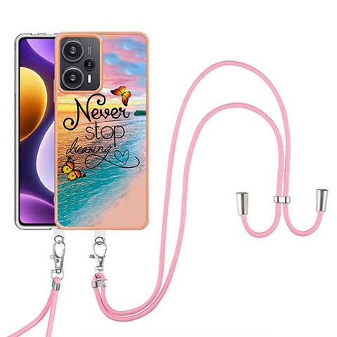 Funda Silicona Gel Goma Patron de Moda Carcasa con Acollador Cordon Lanyard YB3 para Xiaomi Poco F5 5G Multicolor