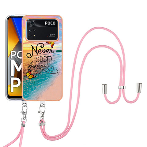 Funda Silicona Gel Goma Patron de Moda Carcasa con Acollador Cordon Lanyard YB3 para Xiaomi Poco M4 Pro 4G Multicolor