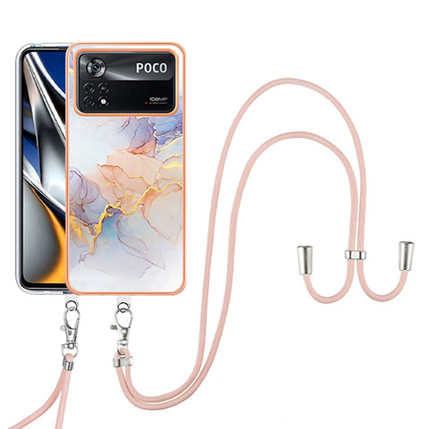 Funda Silicona Gel Goma Patron de Moda Carcasa con Acollador Cordon Lanyard YB3 para Xiaomi Poco X4 Pro 5G Purpura Claro