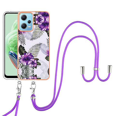 Funda Silicona Gel Goma Patron de Moda Carcasa con Acollador Cordon Lanyard YB3 para Xiaomi Poco X5 5G Morado