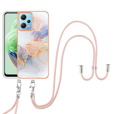 Funda Silicona Gel Goma Patron de Moda Carcasa con Acollador Cordon Lanyard YB3 para Xiaomi Poco X5 5G Purpura Claro