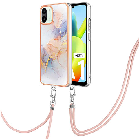 Funda Silicona Gel Goma Patron de Moda Carcasa con Acollador Cordon Lanyard YB3 para Xiaomi Redmi A1 Purpura Claro