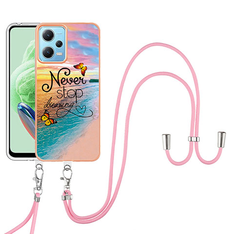 Funda Silicona Gel Goma Patron de Moda Carcasa con Acollador Cordon Lanyard YB3 para Xiaomi Redmi Note 12 5G Multicolor