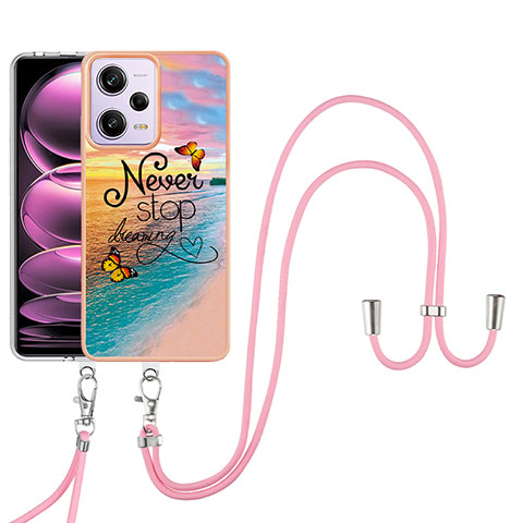 Funda Silicona Gel Goma Patron de Moda Carcasa con Acollador Cordon Lanyard YB3 para Xiaomi Redmi Note 12 Pro 5G Multicolor