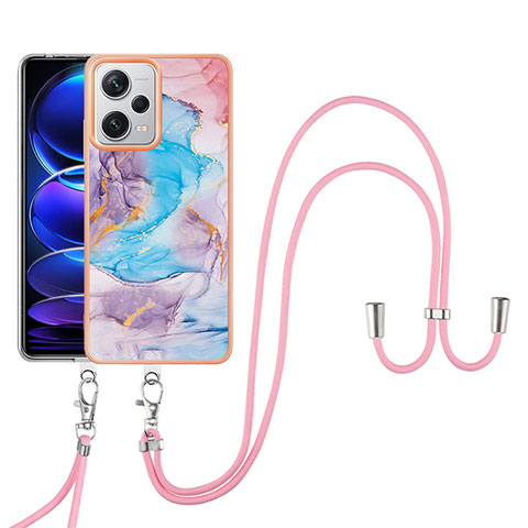 Funda Silicona Gel Goma Patron de Moda Carcasa con Acollador Cordon Lanyard YB3 para Xiaomi Redmi Note 12 Pro+ Plus 5G Azul