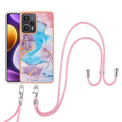 Funda Silicona Gel Goma Patron de Moda Carcasa con Acollador Cordon Lanyard YB3 para Xiaomi Redmi Note 12 Turbo 5G Azul