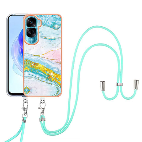 Funda Silicona Gel Goma Patron de Moda Carcasa con Acollador Cordon Lanyard YB5 para Huawei Honor 90 Lite 5G Vistoso