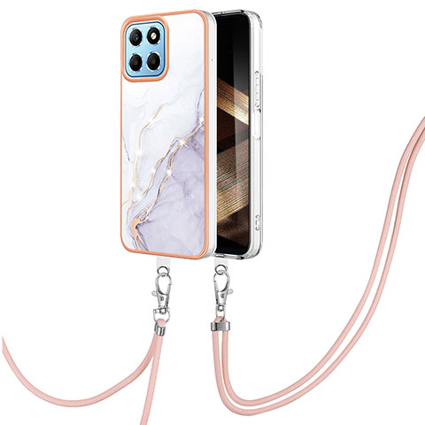 Funda Silicona Gel Goma Patron de Moda Carcasa con Acollador Cordon Lanyard YB5 para Huawei Honor X8b Blanco