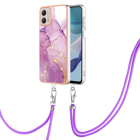 Funda Silicona Gel Goma Patron de Moda Carcasa con Acollador Cordon Lanyard YB5 para Motorola Moto G53 5G Purpura Claro