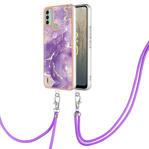 Funda Silicona Gel Goma Patron de Moda Carcasa con Acollador Cordon Lanyard YB5 para Nokia C31 Morado