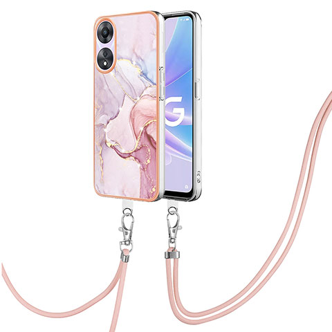 Funda Silicona Gel Goma Patron de Moda Carcasa con Acollador Cordon Lanyard YB5 para Oppo A78 5G Purpura Claro