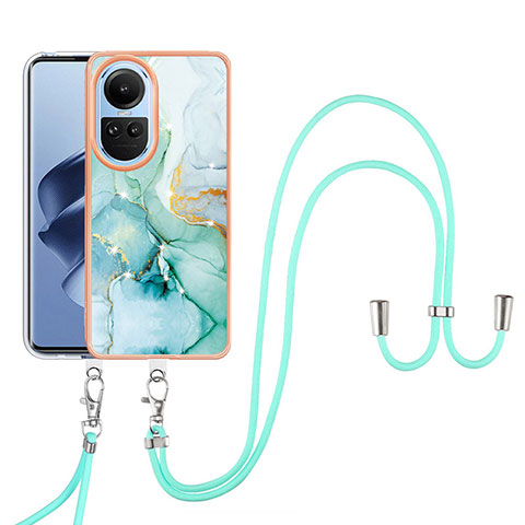 Funda Silicona Gel Goma Patron de Moda Carcasa con Acollador Cordon Lanyard YB5 para Oppo Reno10 Pro 5G Verde