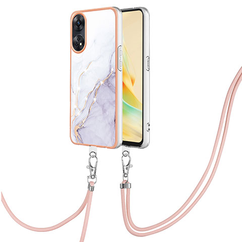 Funda Silicona Gel Goma Patron de Moda Carcasa con Acollador Cordon Lanyard YB5 para Oppo Reno8 T 4G Blanco