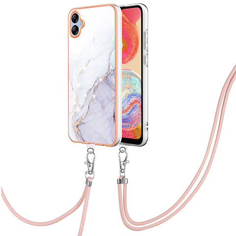 Funda Silicona Gel Goma Patron de Moda Carcasa con Acollador Cordon Lanyard YB5 para Samsung Galaxy A04 4G Blanco