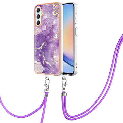 Funda Silicona Gel Goma Patron de Moda Carcasa con Acollador Cordon Lanyard YB5 para Samsung Galaxy A24 4G Morado