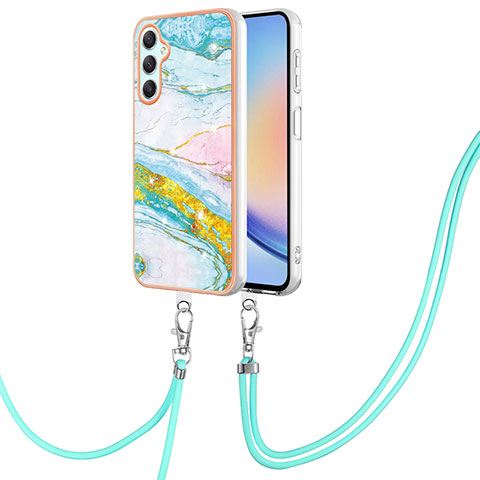 Funda Silicona Gel Goma Patron de Moda Carcasa con Acollador Cordon Lanyard YB5 para Samsung Galaxy A24 4G Vistoso