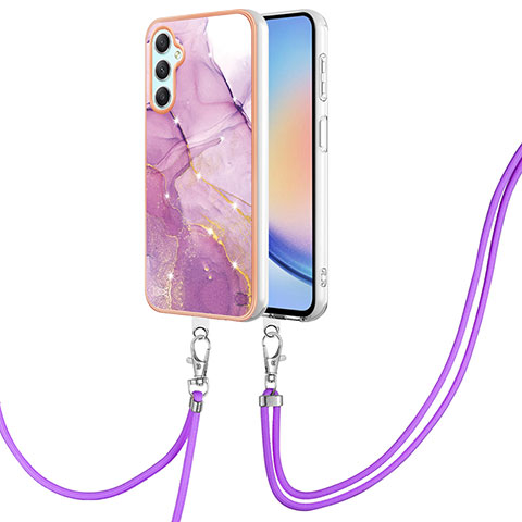 Funda Silicona Gel Goma Patron de Moda Carcasa con Acollador Cordon Lanyard YB5 para Samsung Galaxy A25 5G Purpura Claro