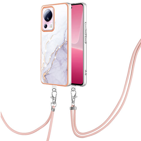 Funda Silicona Gel Goma Patron de Moda Carcasa con Acollador Cordon Lanyard YB5 para Xiaomi Civi 2 5G Blanco