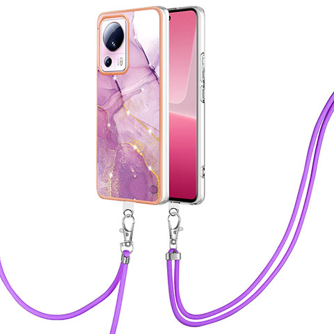 Funda Silicona Gel Goma Patron de Moda Carcasa con Acollador Cordon Lanyard YB5 para Xiaomi Civi 2 5G Purpura Claro