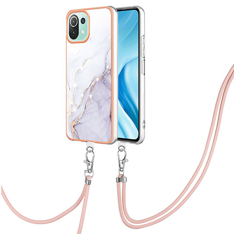 Funda Silicona Gel Goma Patron de Moda Carcasa con Acollador Cordon Lanyard YB5 para Xiaomi Mi 11 Lite 5G Blanco