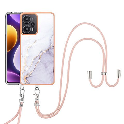 Funda Silicona Gel Goma Patron de Moda Carcasa con Acollador Cordon Lanyard YB5 para Xiaomi Poco F5 5G Blanco