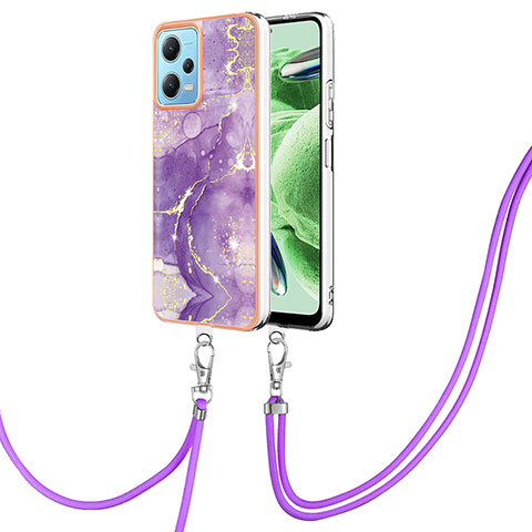 Funda Silicona Gel Goma Patron de Moda Carcasa con Acollador Cordon Lanyard YB5 para Xiaomi Poco X5 5G Morado