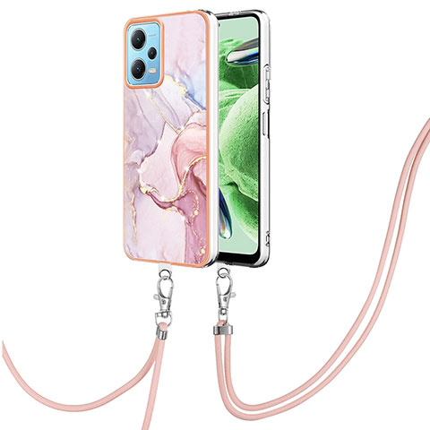 Funda Silicona Gel Goma Patron de Moda Carcasa con Acollador Cordon Lanyard YB5 para Xiaomi Poco X5 5G Rosa