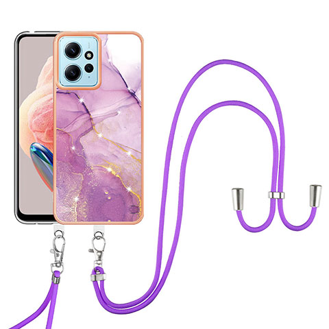 Funda Silicona Gel Goma Patron de Moda Carcasa con Acollador Cordon Lanyard YB5 para Xiaomi Redmi Note 12 4G Morado