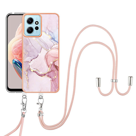 Funda Silicona Gel Goma Patron de Moda Carcasa con Acollador Cordon Lanyard YB5 para Xiaomi Redmi Note 12 4G Rosa