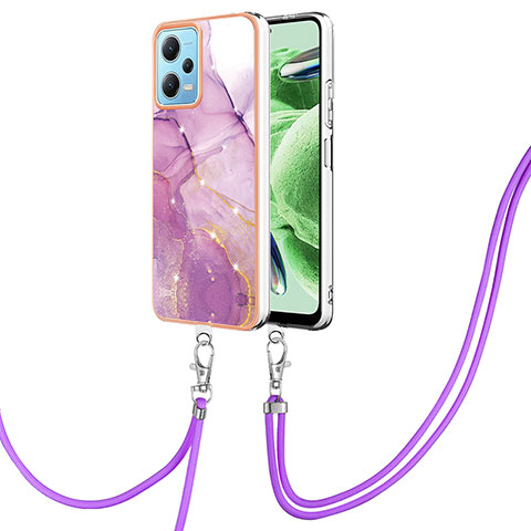 Funda Silicona Gel Goma Patron de Moda Carcasa con Acollador Cordon Lanyard YB5 para Xiaomi Redmi Note 12 5G Purpura Claro