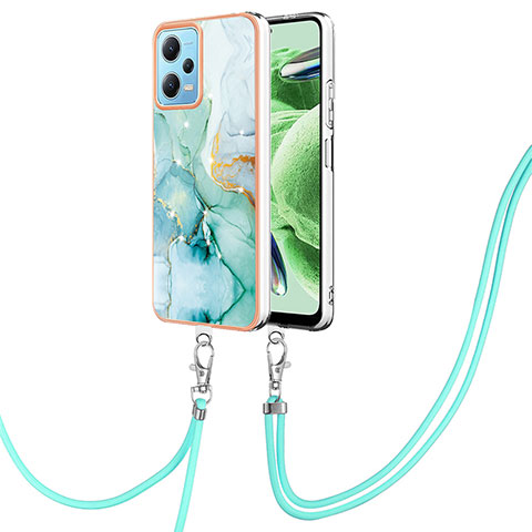 Funda Silicona Gel Goma Patron de Moda Carcasa con Acollador Cordon Lanyard YB5 para Xiaomi Redmi Note 12 5G Verde