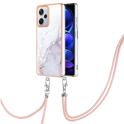 Funda Silicona Gel Goma Patron de Moda Carcasa con Acollador Cordon Lanyard YB5 para Xiaomi Redmi Note 12 Explorer Blanco