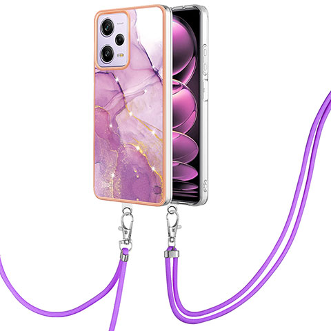 Funda Silicona Gel Goma Patron de Moda Carcasa con Acollador Cordon Lanyard YB5 para Xiaomi Redmi Note 12 Pro 5G Blanco