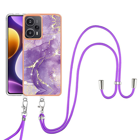 Funda Silicona Gel Goma Patron de Moda Carcasa con Acollador Cordon Lanyard YB5 para Xiaomi Redmi Note 12 Turbo 5G Morado