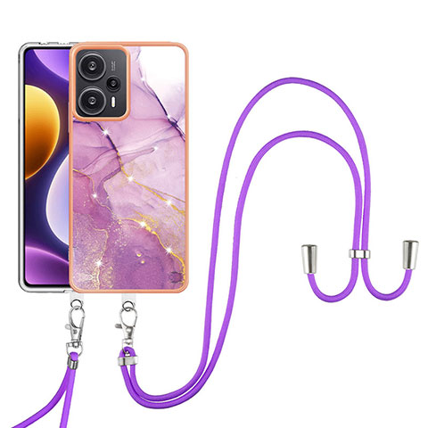 Funda Silicona Gel Goma Patron de Moda Carcasa con Acollador Cordon Lanyard YB5 para Xiaomi Redmi Note 12 Turbo 5G Purpura Claro