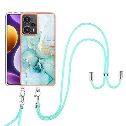 Funda Silicona Gel Goma Patron de Moda Carcasa con Acollador Cordon Lanyard YB5 para Xiaomi Redmi Note 12 Turbo 5G Verde