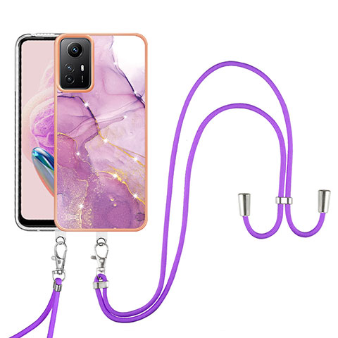 Funda Silicona Gel Goma Patron de Moda Carcasa con Acollador Cordon Lanyard YB5 para Xiaomi Redmi Note 12S Purpura Claro